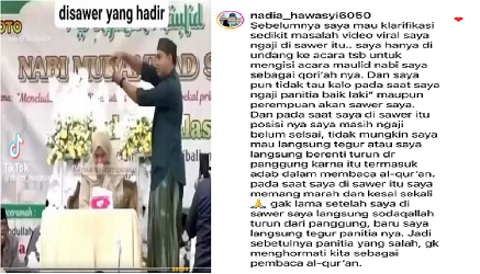 Klarifikasi Disawer Saat Mengaji, Ustadzah Nadia Hawasyi: Saya Marah Dan Kesal Sekali